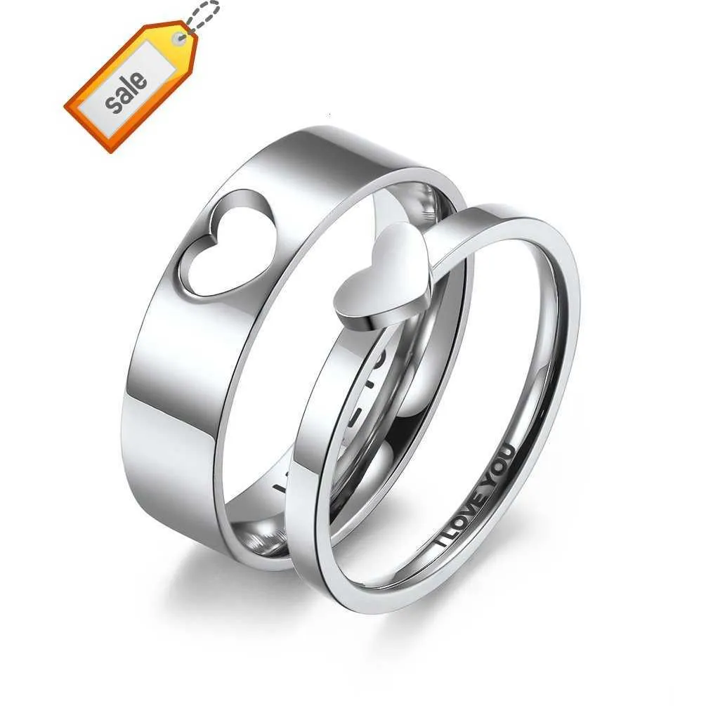 Haute qualité évider amour coeur en acier inoxydable Couple bague de fiançailles je t'aime bagues de mariage pour hommes et femmes