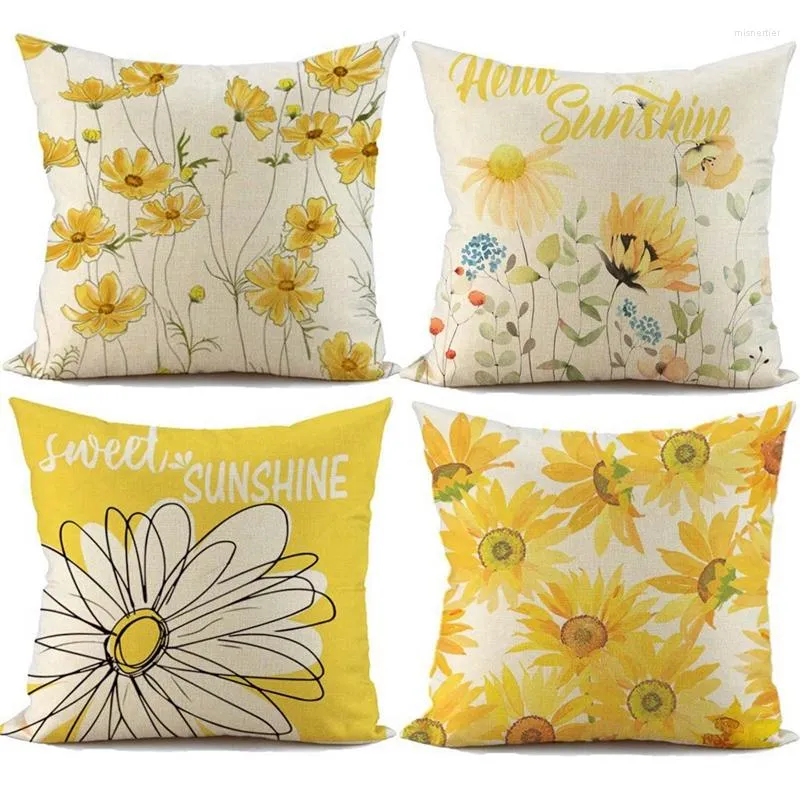 Pillow Case Summer Covers 18X18 Set Of 4 Sunflower Farmhouse Throw Pillows Decorations Cushion Cas For Couch Decor