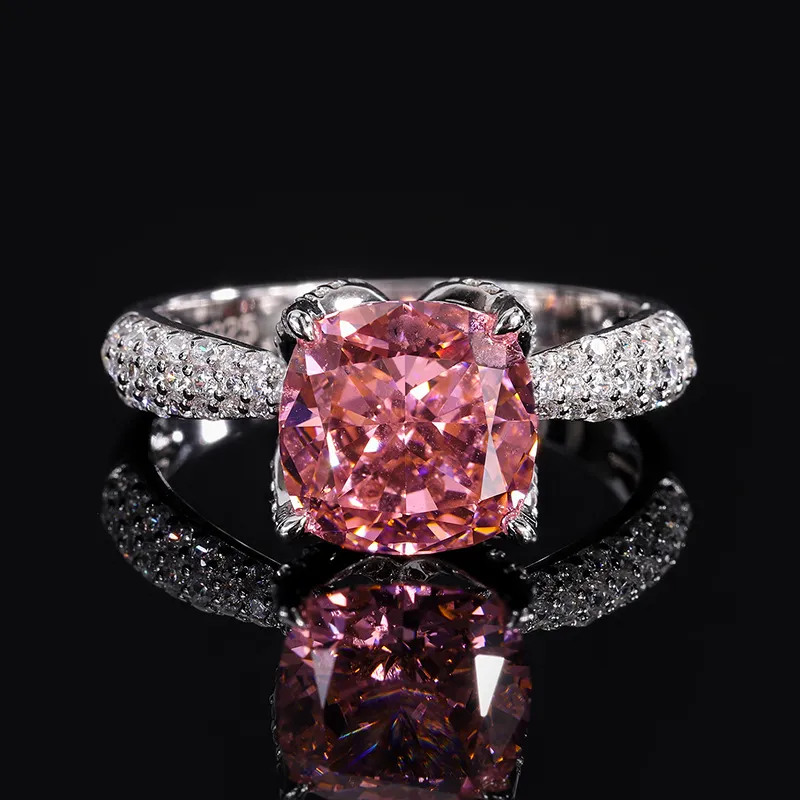 Anel de diamante de moissanita rosa vintage 100% real prata esterlina 925 aliança de festa de casamento para mulheres joias de noivado