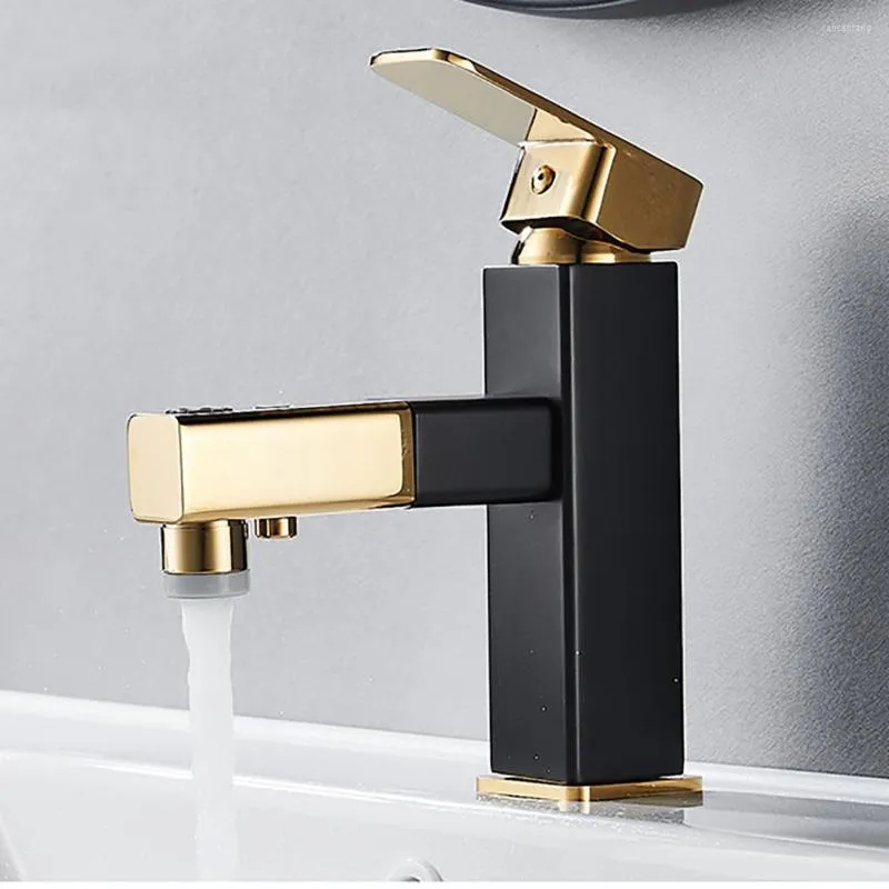 Badezimmer Waschbecken Wasserhähne Gold Schwarz Küchenarmatur Einlochausziehbarer Auslauf Mischbatterie Stream Sprühkopf