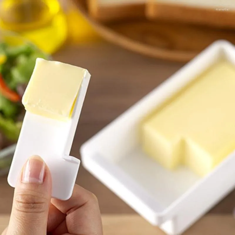 Platos Japón Mantequilla Caja Organizador de corte con tapa Conservación de queso Herramientas para servir Cortador de cocina Crisper
