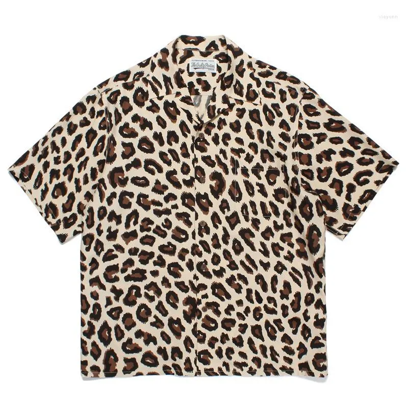 Men's Casual Shirts WACKO MARIA Short Sleeve High Quality Oversized Leopard Print Spots Hawaiian