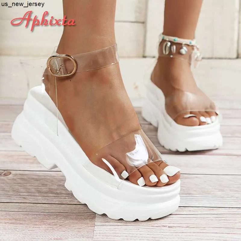 Sandalias Aphixta Summer Cool Zapatos de plataforma transparentes Sandalias de mujer Altura Increaming Hebilla Suela gruesa Toboganes de playa Tallas grandes 43 J230601