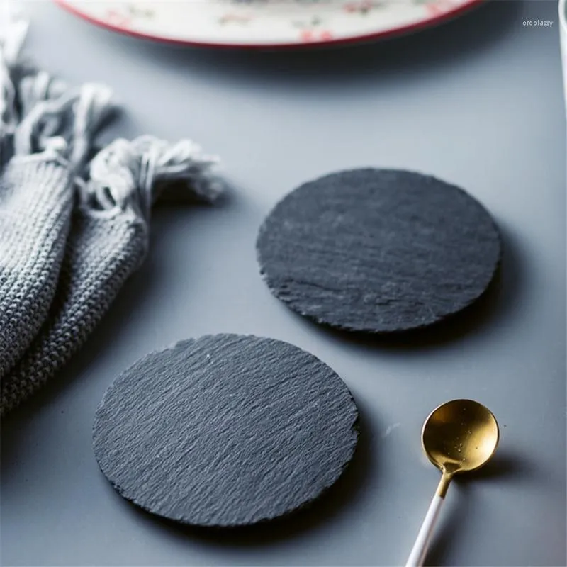 Pratos 1 peça redondo de ardósia natural pedra preta antiderrapante estilo ocidental utensílios de cozinha para casa