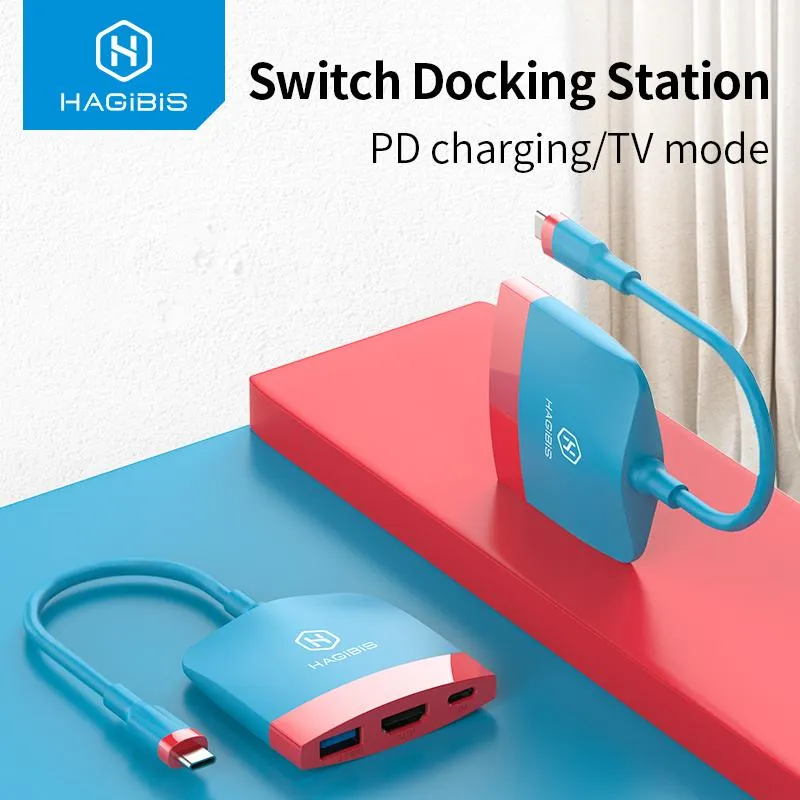 Hubs Hagibis Switch Dock Dock TV Dock pour Nintendo Switch Portable Agking Station USB C à 4K HDMICOMPATIBLE USB 3.0 Hub pour MacBook Pro