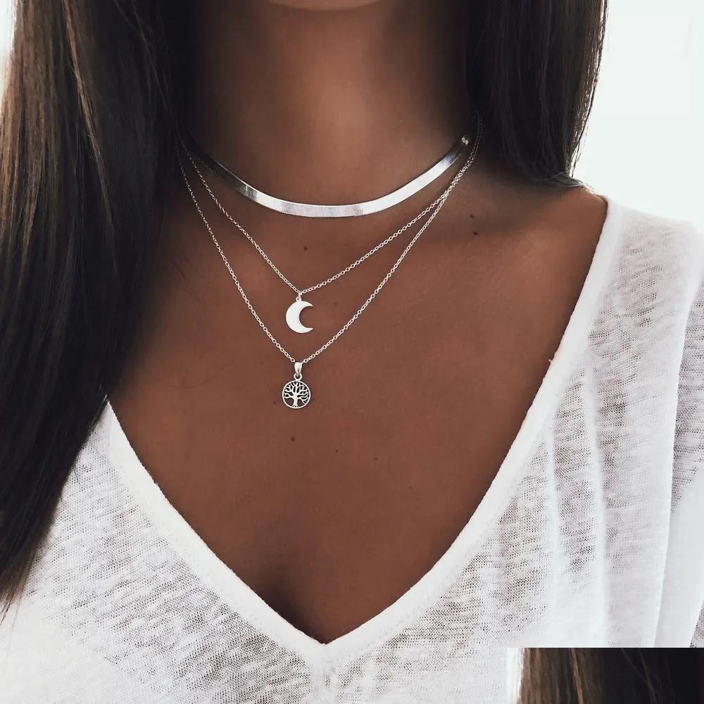 Pendant Necklaces Creative Necklace Female Moon Ladies High Quality Jewellery Lady Sier Color Korean Alloy Collier Drop Delivery Jew Dhfh2