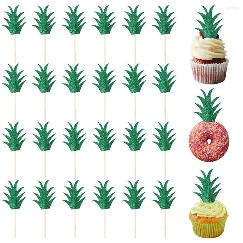 Suprimentos Festivos 24 Pçs Toppers de Cupcake de Abacaxi Green Glitter Verão Tropical Hawaii Tema Donut Bolo de Noiva Chá de Bebê Aniversário