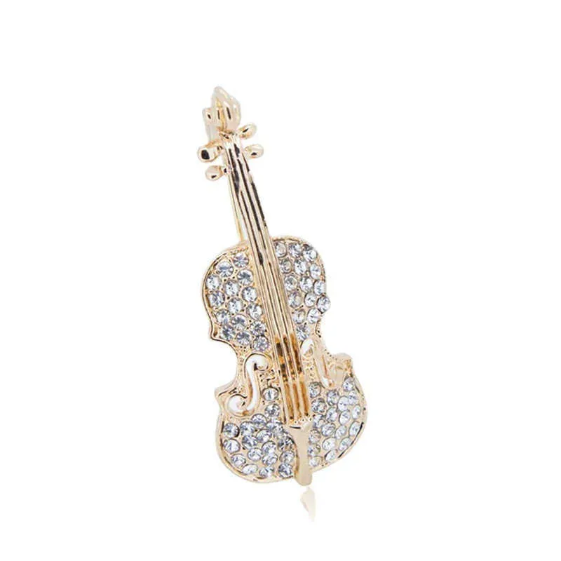 Stift brosches mode violin kvinnor klädtillbehör smycken lyxiga strass glittrande brosch musik stil present g230529