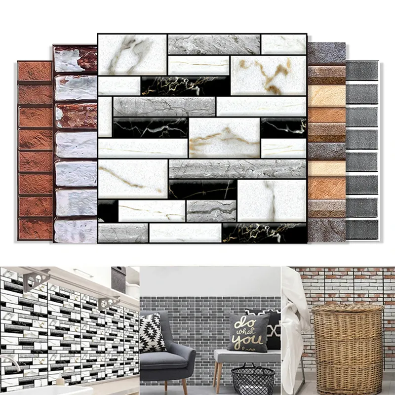 Wall Stickers 12pcs 3D Sticker Brick Grain Pattern PVC Waterproof SelfAdhesive Paper 30x30cm Bathroom Pegatinas Pared 230531