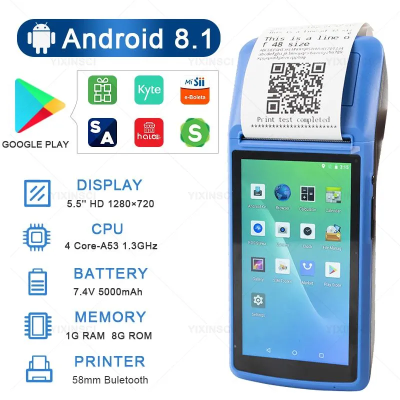 Drucker Android POS -Scanner mit Drucker Handheld Android POS -Terminals Wireless Blutooth WiFi PDA Thermodrucker 58 mm NFC Smart