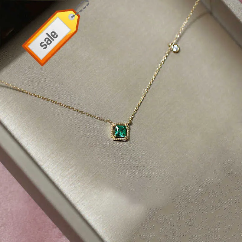 Collier de luxe en argent sterling 925 avec diamants et émeraude carrée en or 14 carats avec zircone verte et blanche