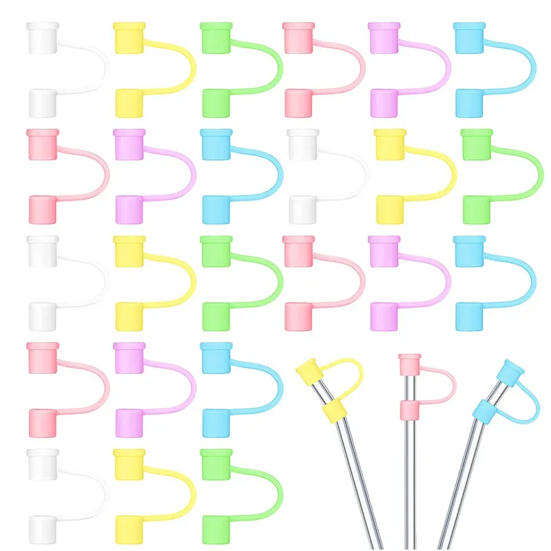 Silicone Straw Covers Cap Reusable Tip Covers Colorful Straw Toppers Drinking Straw Tips Lids for 7-8 mm Straws LX5629