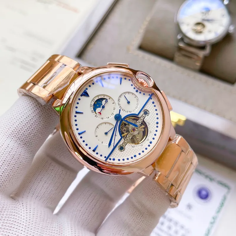 New fashion trend mechanical watch designer men bias blue light balloon belt multi-functional automatic watch waterproof leather watch 316L stainless steel strap