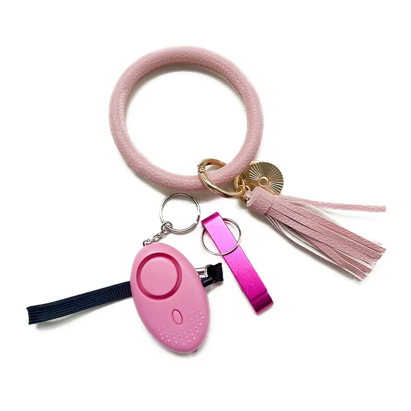 pink 8 color Popular 3-piece set of self-defense key chain alarm bottle opener wrist strap girl key chain