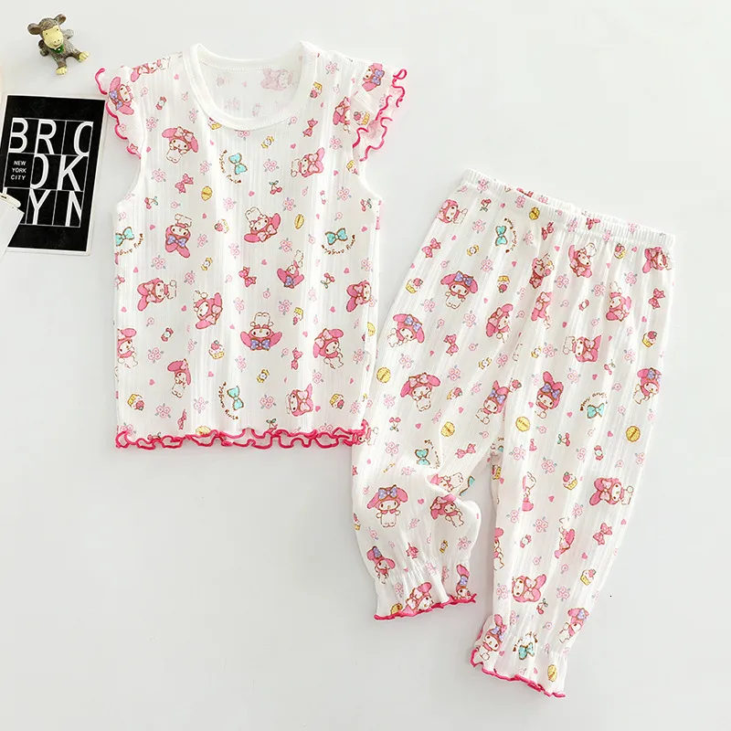 Pijama Yazları Çocuklar İçin Yaz Çocukları Papaz Pamuk Çocukları Pijama Genç Homewear Gömlekleri 2pcsset Giysileri Pijama 230601