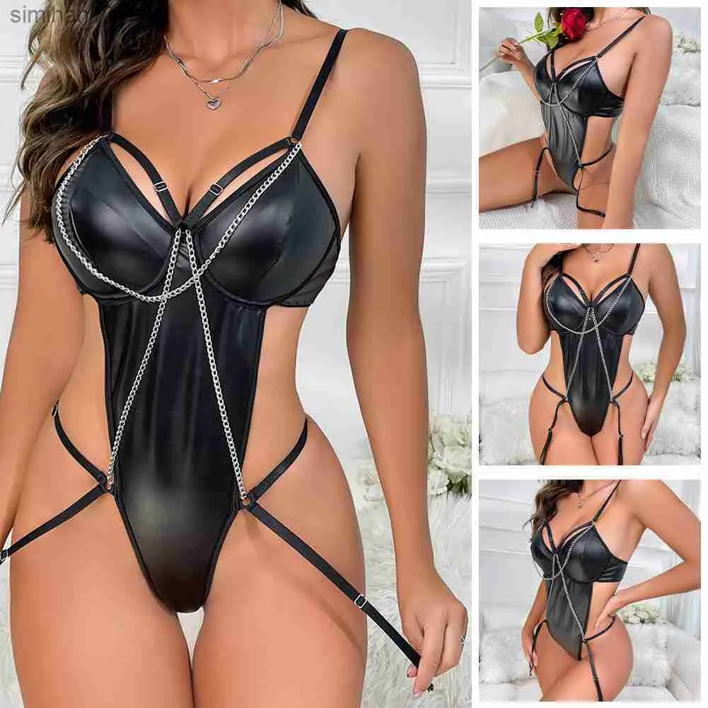 Mode Leder Sexys Dessous mit Silberkette Hot Stylish Schlankheits Sexys Dessous Sex-Unterwäsche L230518