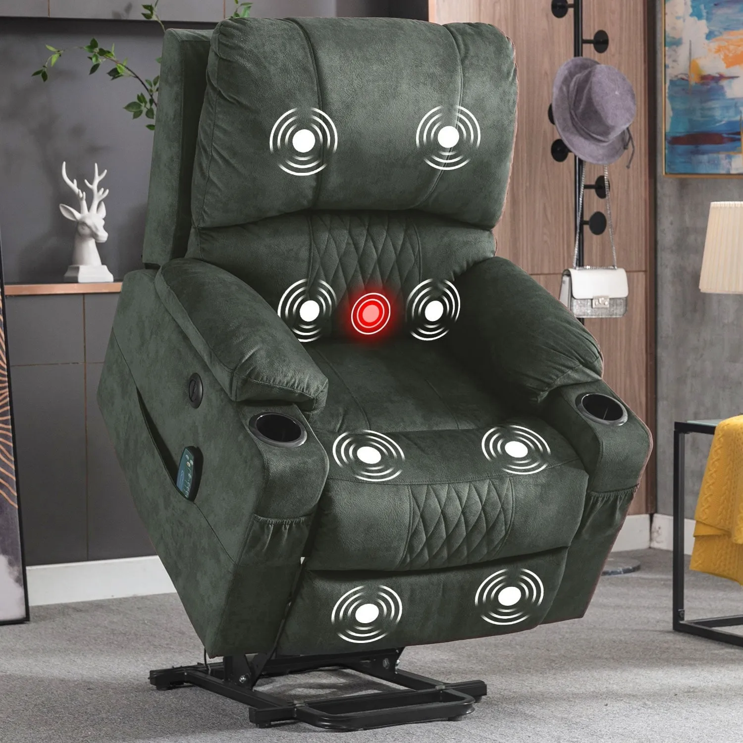 Power Lift Recliner Chair met verwarmde en vibrerende massage voor ouderen, 2 bekerhouders