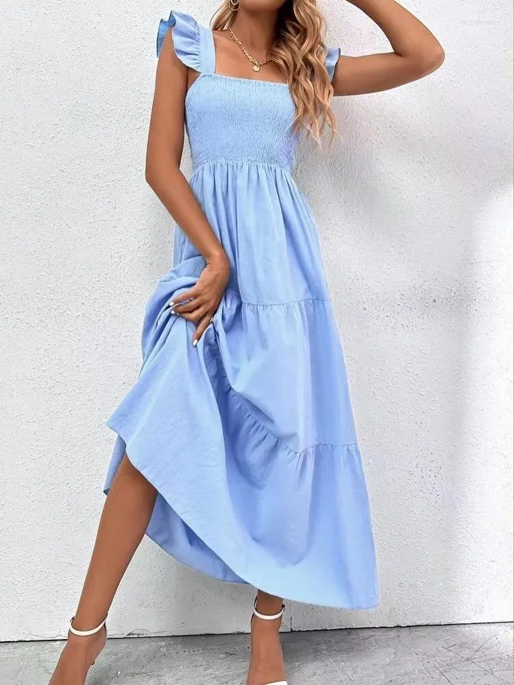 Casual Dresses Blue Womens Summer Flying Sleeve Backless Ruffle Vestidos Long Plus Size elegant Party Picnic Dress Vacation Outfits