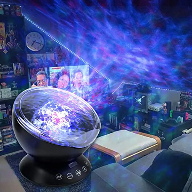 Ocean Wave Projector Sound Machine Night Light Projector 7 Cores LED Indoor Lighting With Remote Control For Kids Adults Party Decorations Gift Black