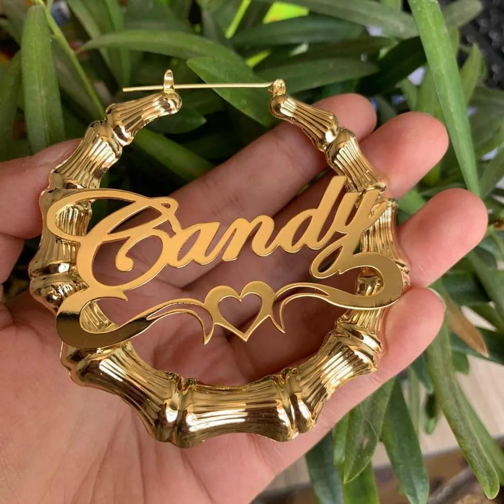 Personalized Stainless Steel Bamboo Heart Custom Name Hoop Earrings With Custom Name Perfect Gift For Women And Moms 230531 From Pong03 13.43 DHgate.Com