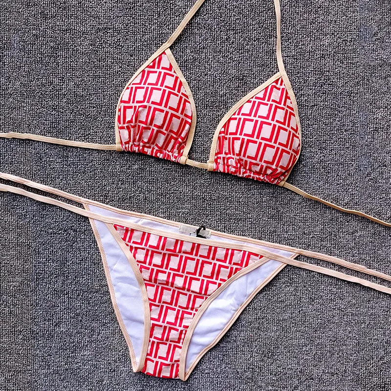 Costume da bagno sexy bikini alla moda feste in piscina Costumi da bagno donna Designer costume da bagno rosso netto Yacht party crop bikini set284S