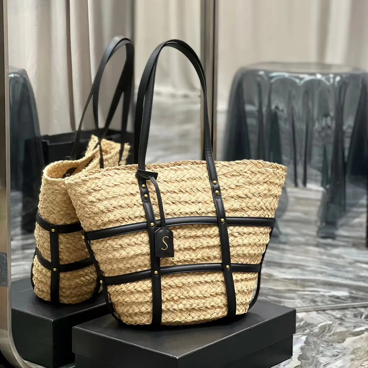 Panier de tissage de luxe Rive Gauche Shopping Sac de plage Totes pour femmes lin Crossbody Sac à main à bandoulière pour hommes sacs à main d'embrayage week-end voyage duffle pochette Sacs de créateurs