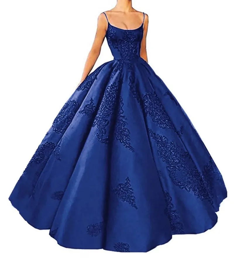 Robes De Quinceanera Princesse Spaghetti Strap Appliques Robe De Bal En Satin À Lacets Poches Avec Plus La Taille Sweet 16 Débutante Fête D'anniversaire Vestidos De 15 Anos 143