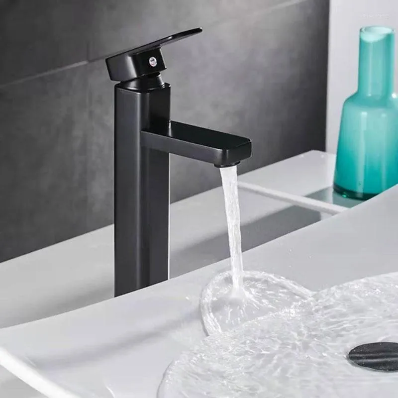 Bathroom Sink Faucets Nieuwe Vierkante Zwarte Badkamer Kraan Rvs Wastafel Mixer Accessoires Mengkraan