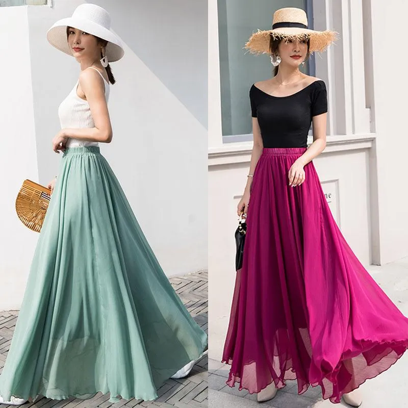 Jurken tingyili zomer dames rokken lang boho strand maxi rok Koreaanse elegante dansrok zwart rood geel blauw groen paars roze rok