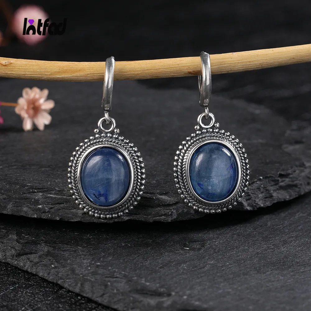 Hoop Huggie Exquis Élégant Ovale Naturel Kyanite 925 Boucles D'oreilles En Argent Sterling pour Femmes Gemmes Bijoux Fête Fiançailles Cadeau Hoop Boucles D'oreilles 230531