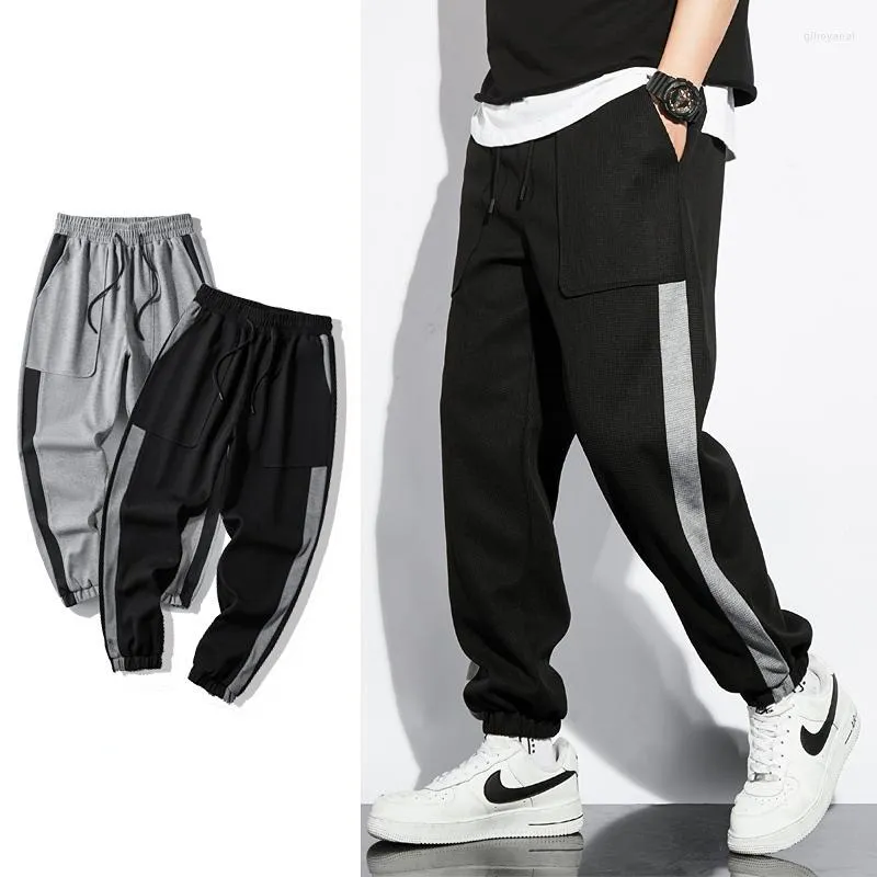 Pantalon Homme DEEPTOWN Waffle Harem Pantalon Décontracté Homme Coupe Ample Streetwear Noir Gris Côté Rayé Jogging Hip Hop Mode 4XL