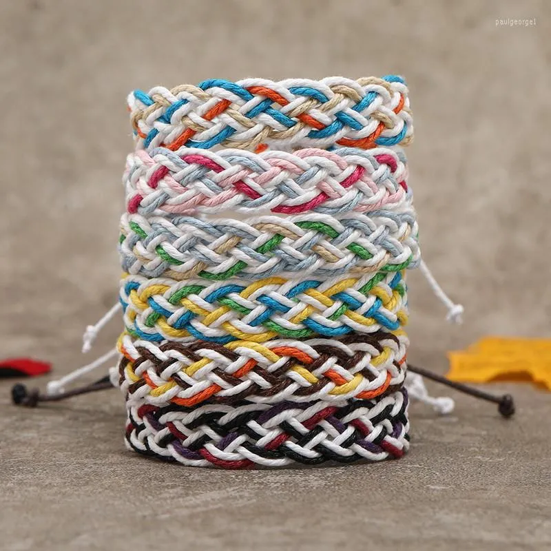 Charm Bracelets Bohemian Wax Rope Cross Handmade Braided Adjustable Bracelet For Women Men Fashion Knitted Chain Beach Jewelry G
