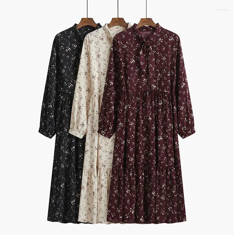 Casual Dresses Floral Dress Women Long-sleeved Spring Summer 2023 French Retro Black Vestidos De Mujer Baratos Chiffon