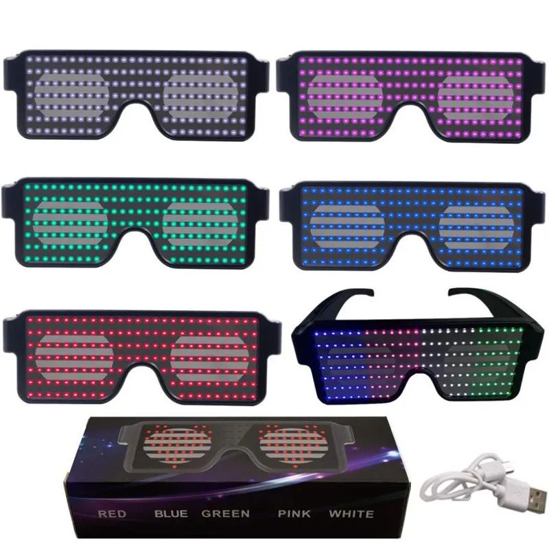 USB wiederaufladbare dynamische LED-Leuchtbrille, LED-Leuchtbrille, LED-Leuchtbrille mit blinkendem Neon, 8 Muster für Partys, Halloween-Konzerte