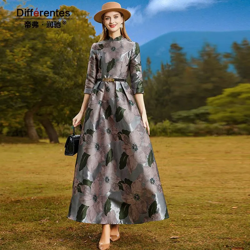 Klänning Spring Autumn Jacquard Dress Party Wedding Evening Dress for Women Photography Clothing Ball Gown Dress 2/3 Sleeve Robe