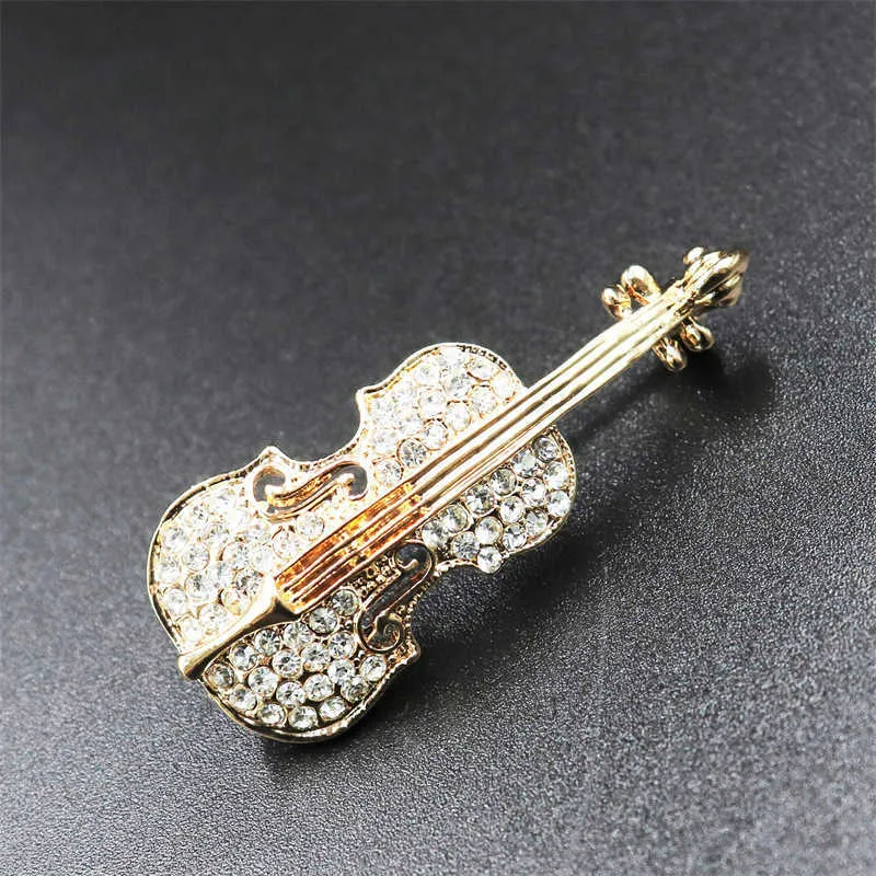 Stift brosches mode violin kvinnor klädtillbehör smycken lyxiga strass glittrande brosch musik stil present g230529