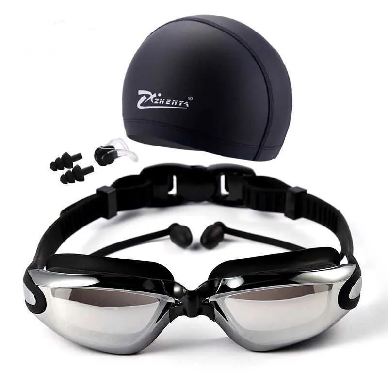 Swimming goggles with cap earplugs nose clip professional anti fog PU hat waterproof swimming glasses P230601