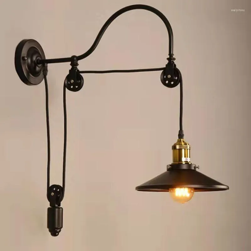 Wall Lamps Loft Retro Industrial Style Lamp Iron Bedroom Study Office Restaurant Cafe Light Adjustable Lifting Pulley Sconce