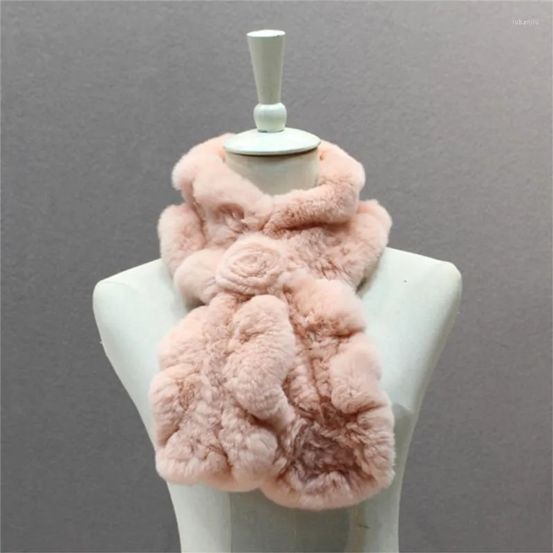 Scarves IANLAN Rex Fur For Womens Winter Real Knitted Floral Style Mufflers Girls Solid Soft Wraps IL00521