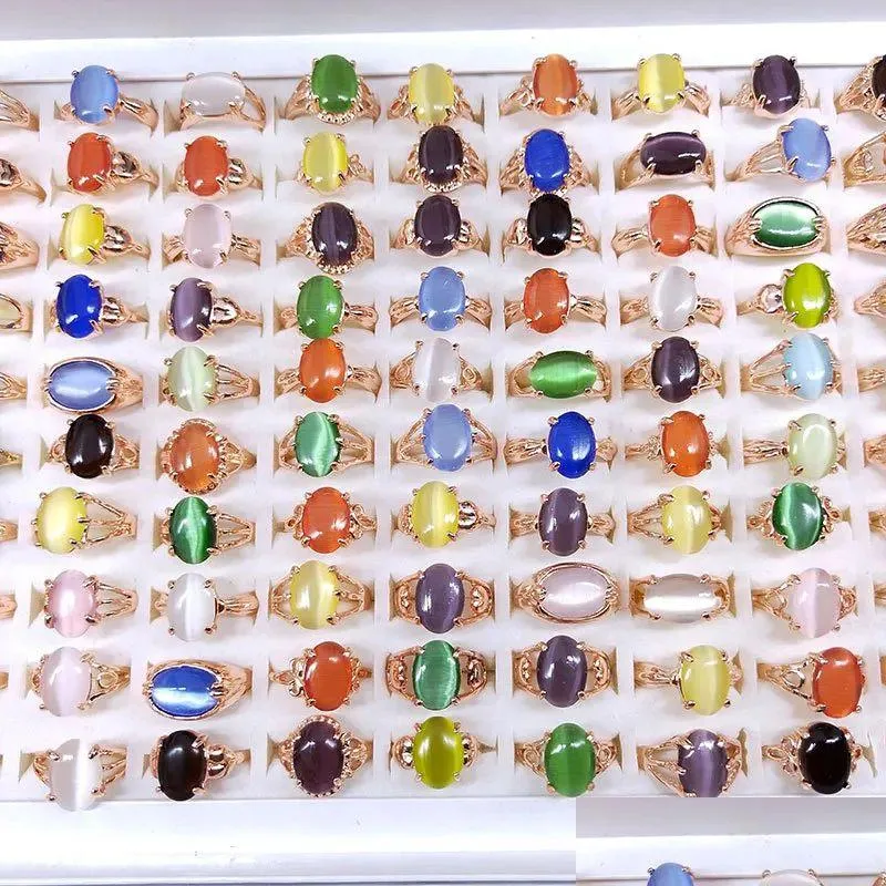 Cluster-Ringe Mix Stile Oval Opal Stein Frauen Glas Katzenauge Kristall Perle Fingerring Party Straßenstände Drop Lieferung Jewe Dhnaj