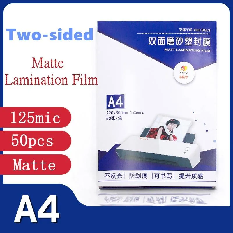 Laminator 50pcs/Bag 125Micron A4 Size PVC MATTE 2FLAP LAMINGING Толщина мешочка PET+EVA+PE HOT LAMINATO