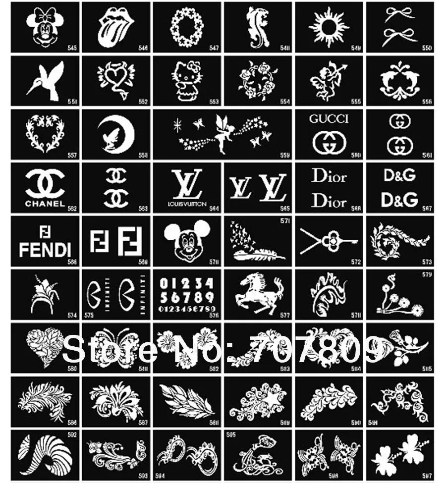 Tattoos Free shipping 100 pcs Mixed Design Stencils for Body Painting Glitter Temporary Tattoo 2014 NEW Picture