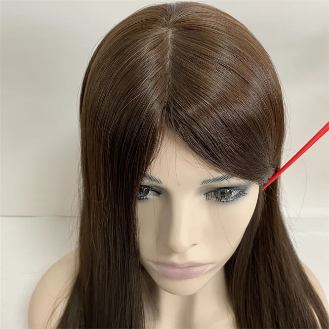 22 inches European Virgin Human Hair Brown Color 4# 130% Density Large Cap Jewish Wig for White Woman