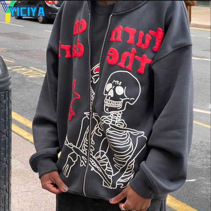 YICIYA Herren Hoodies Sweatshirts Y2k Anime Print Männer Reißverschluss Langarm Streetwear Mäntel Brief Lose Grunge Gothic Übergroße Kapuzenjacken