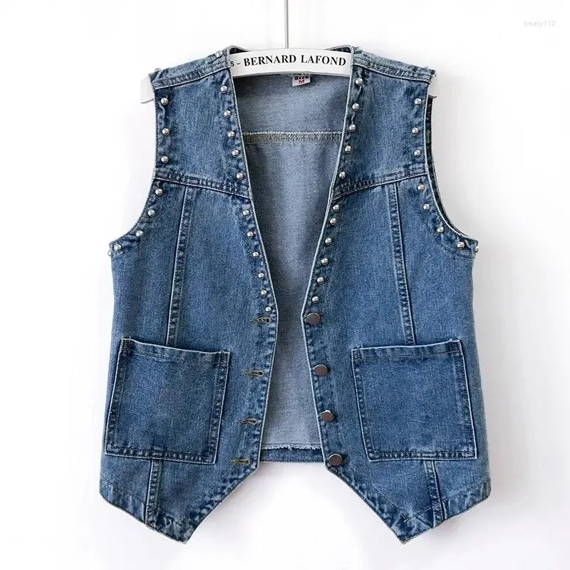 Femmes Gilets 2023 Printemps t Denim Veste Col En V Femmes Gilet