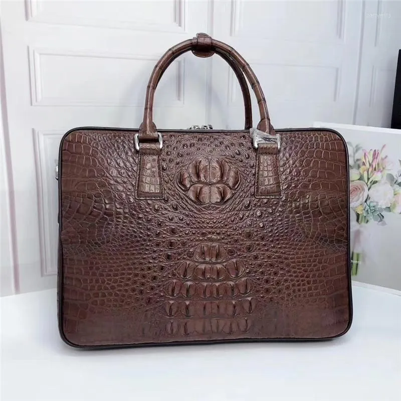 Briefcases Exotic True Alligator Skin Businessmen ZIP Portfolio Briefcase Handbag Authentic Real Crocodile Leather Male Large Shoulder Bag