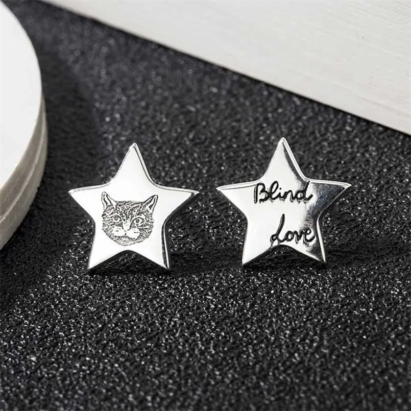 80% de desconto em joias de grife pulseira colar anel Jiaai gatinho destemido estrela de cinco pontas Sterling Trend masculino feminino casal Brincos