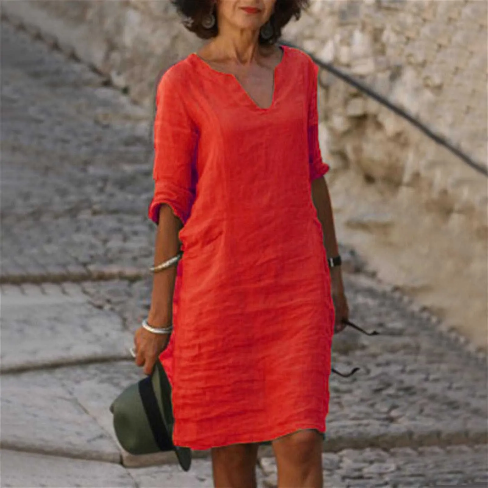 Cotton and Linen Women Summer Dress Knee-Length A-Line Cap Sleeve Polyester Beach Dress from Dhgate Basic & Casual Dresses