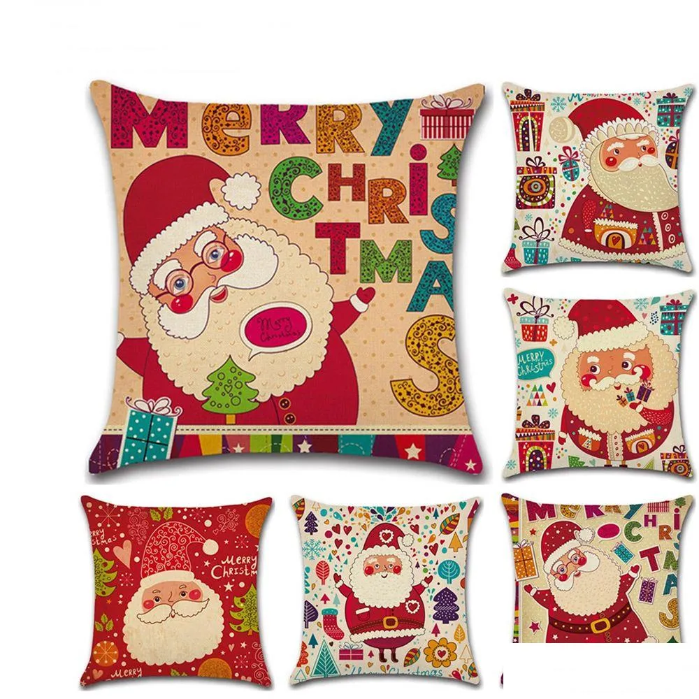 Taie d'oreiller Joyeux Noël Père Noël Coussin Er Taie d'oreiller décorative Lin Jeter Vt0099 Drop Delivery Home Garden Textiles Beddi Dhemj