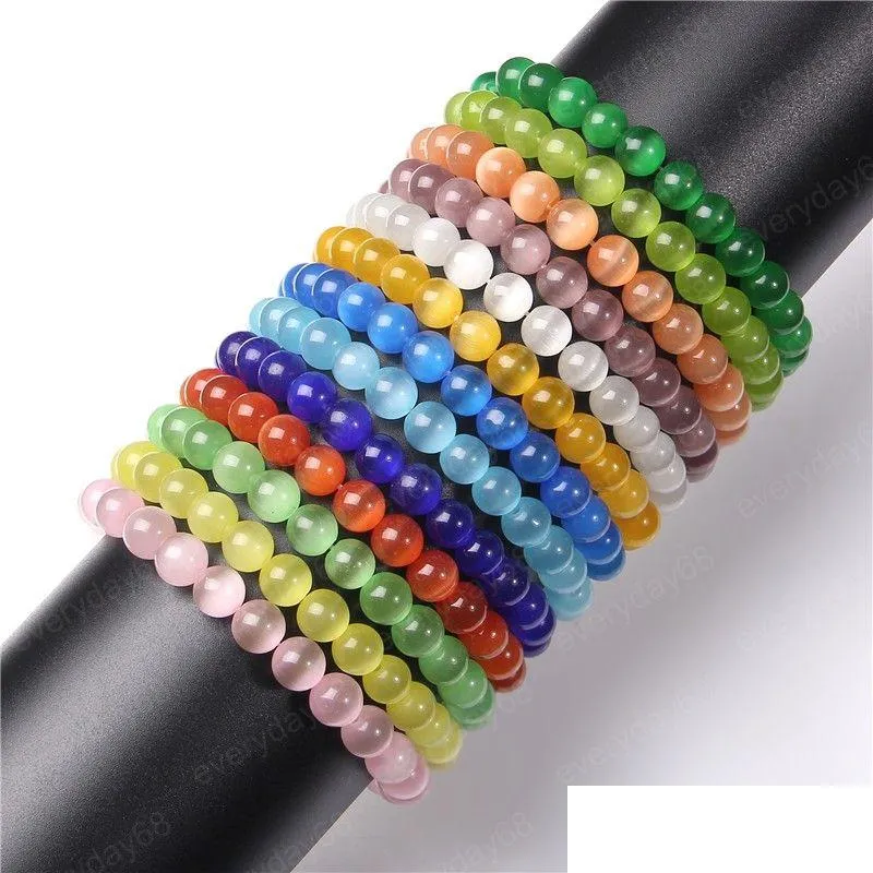 Perline Colore della caramella Donna Uomo Filo di perline Bracciale Colorf Opale naturale Pietra Cristallo Chakra Braccialetti elastici Braccialetti Amico Drop De Dhuk0